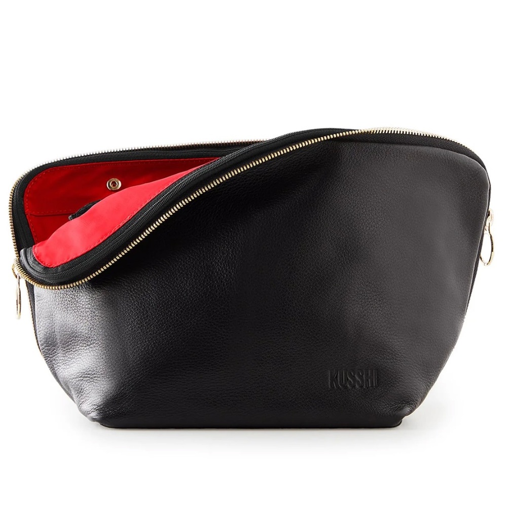 Kusshi Leather Vacationer Makeup Bag Black/Red